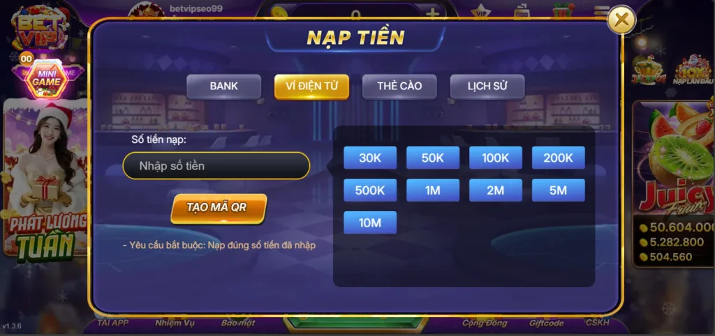 Nạp Tiền Ví Điện Tử Betvip